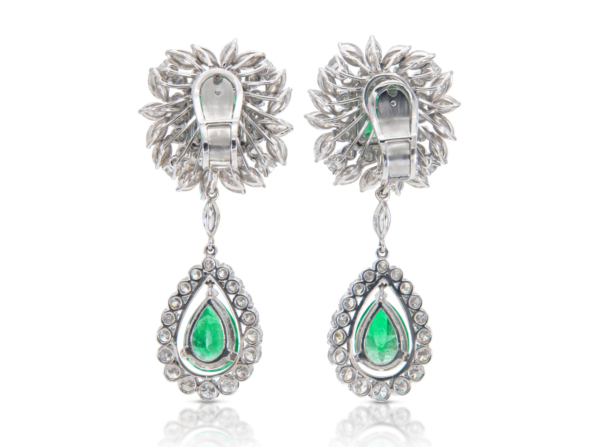 Vintage 1950s 17.00 Carat Emerald Detachable Dangle Earrings with Diamonds