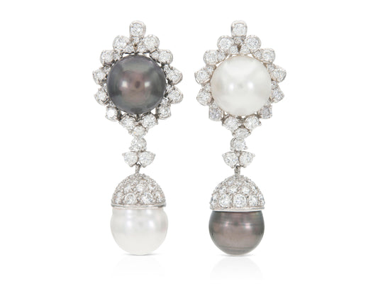Vintage 1950s Salt & Pepper Peal Dangle Earrings