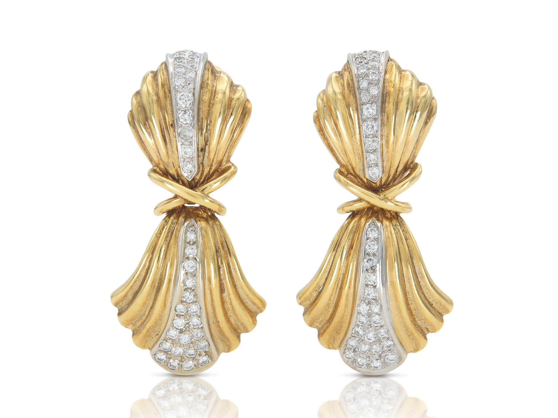 Vintage 1980s Gold Dangle Earrings with Diamonds