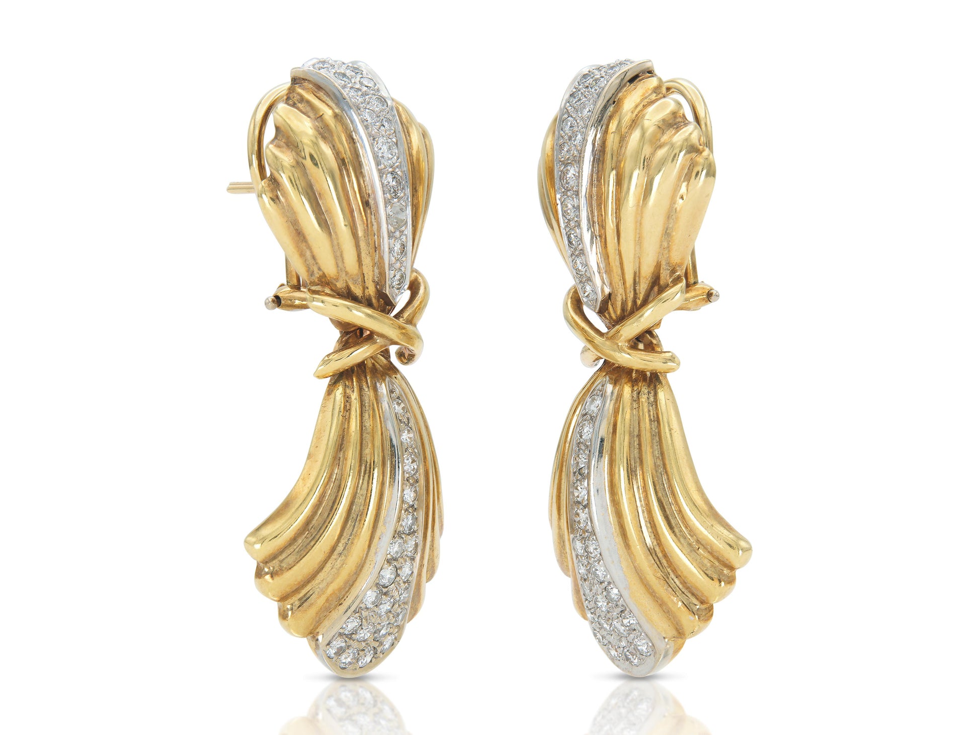 Vintage 1980s Gold Dangle Earrings with Diamonds