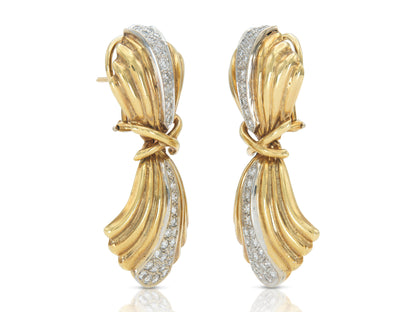Vintage 1980s Gold Dangle Earrings with Diamonds