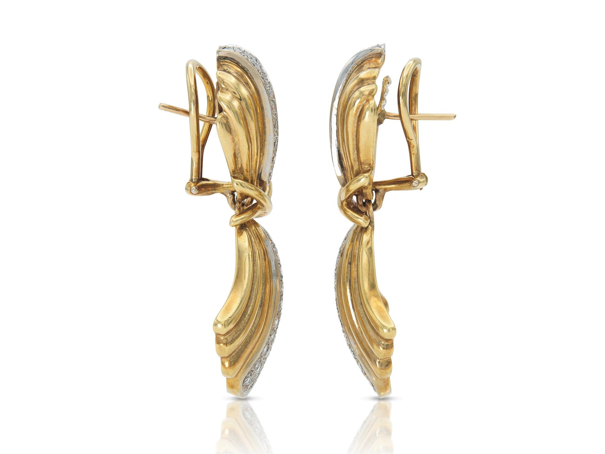 Vintage 1980s Gold Dangle Earrings with Diamonds