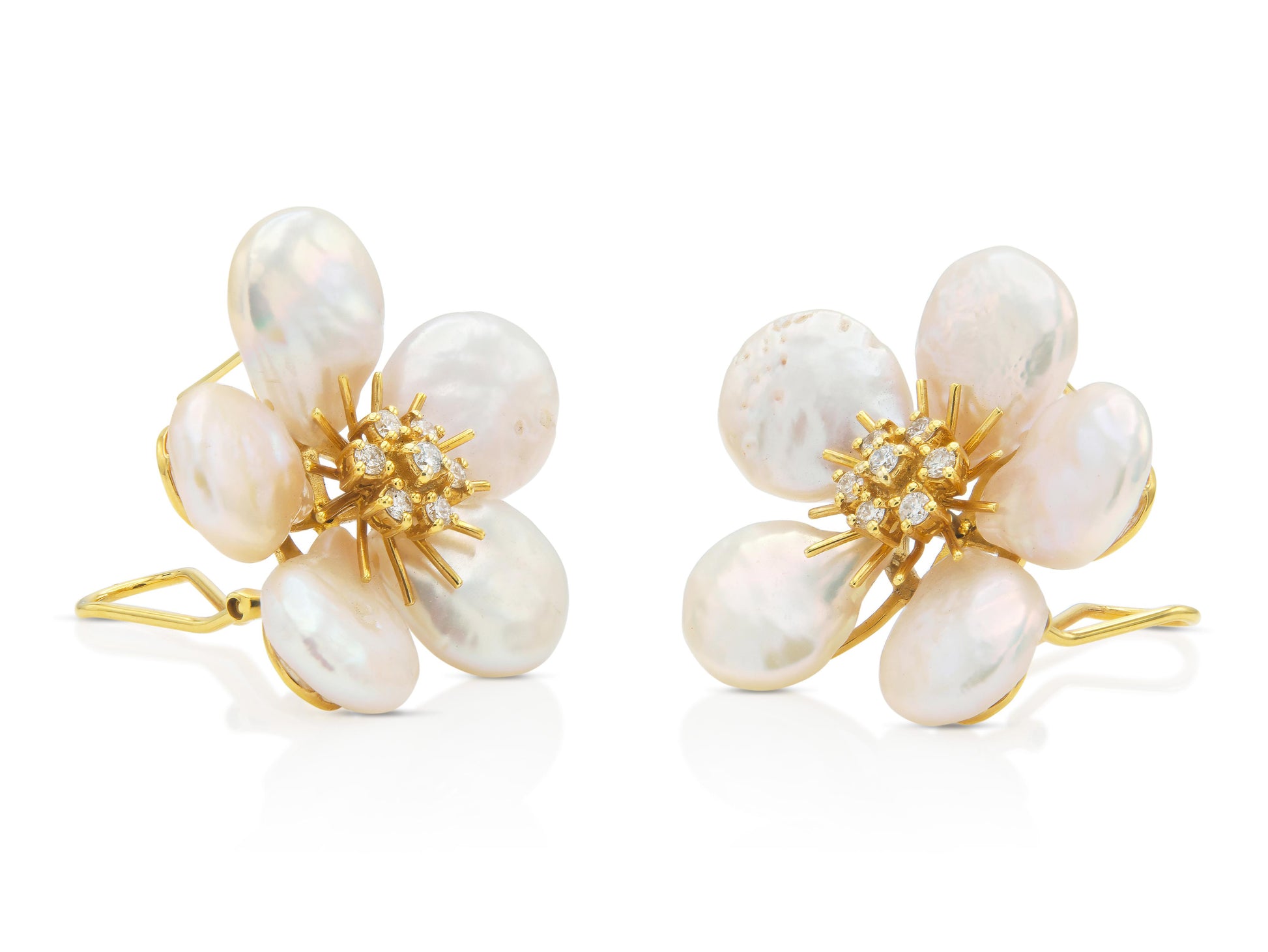 Mother of Pearl Flower Earrings with Diamonds
