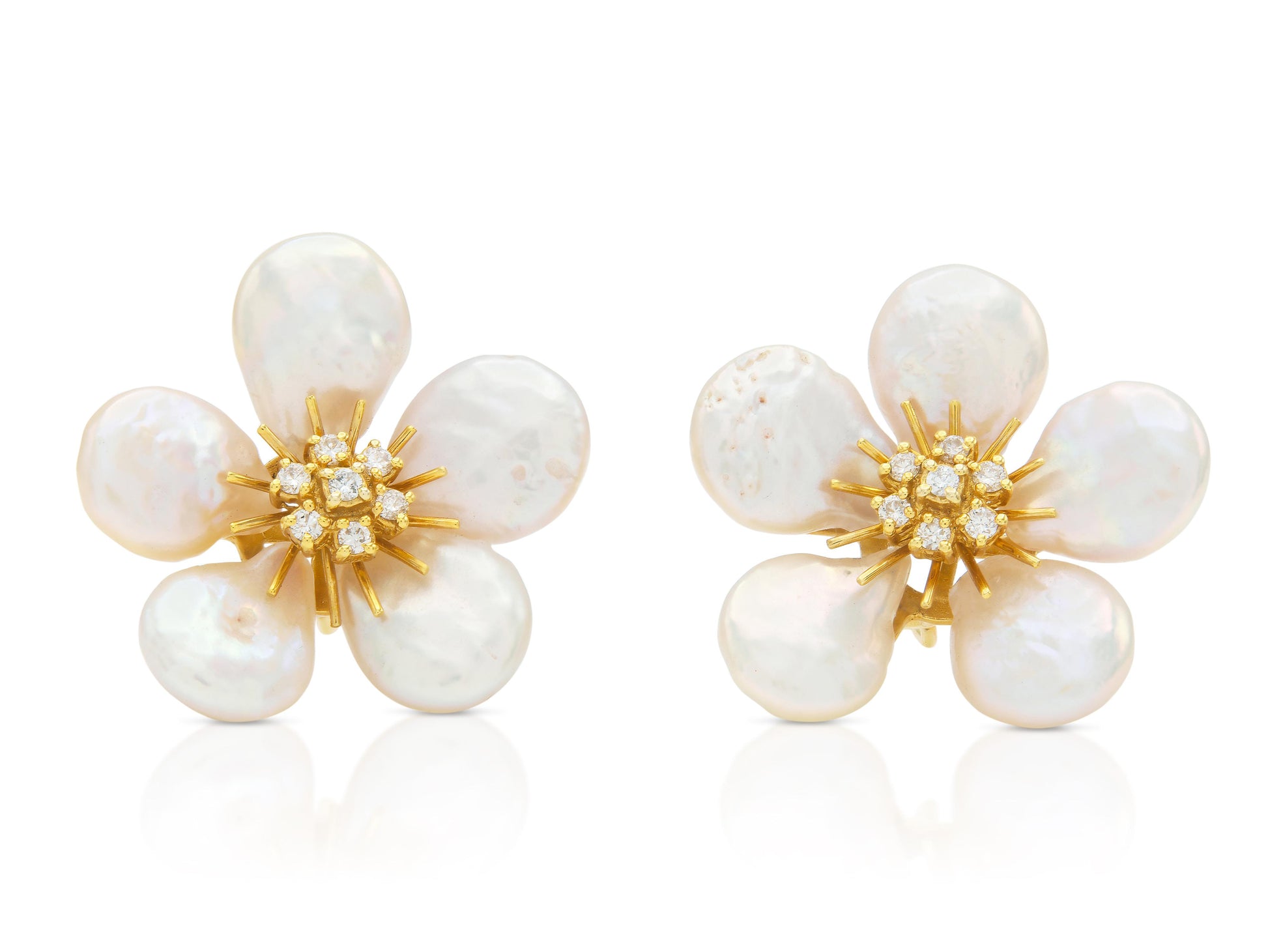 Mother of Pearl Flower Earrings with Diamonds
