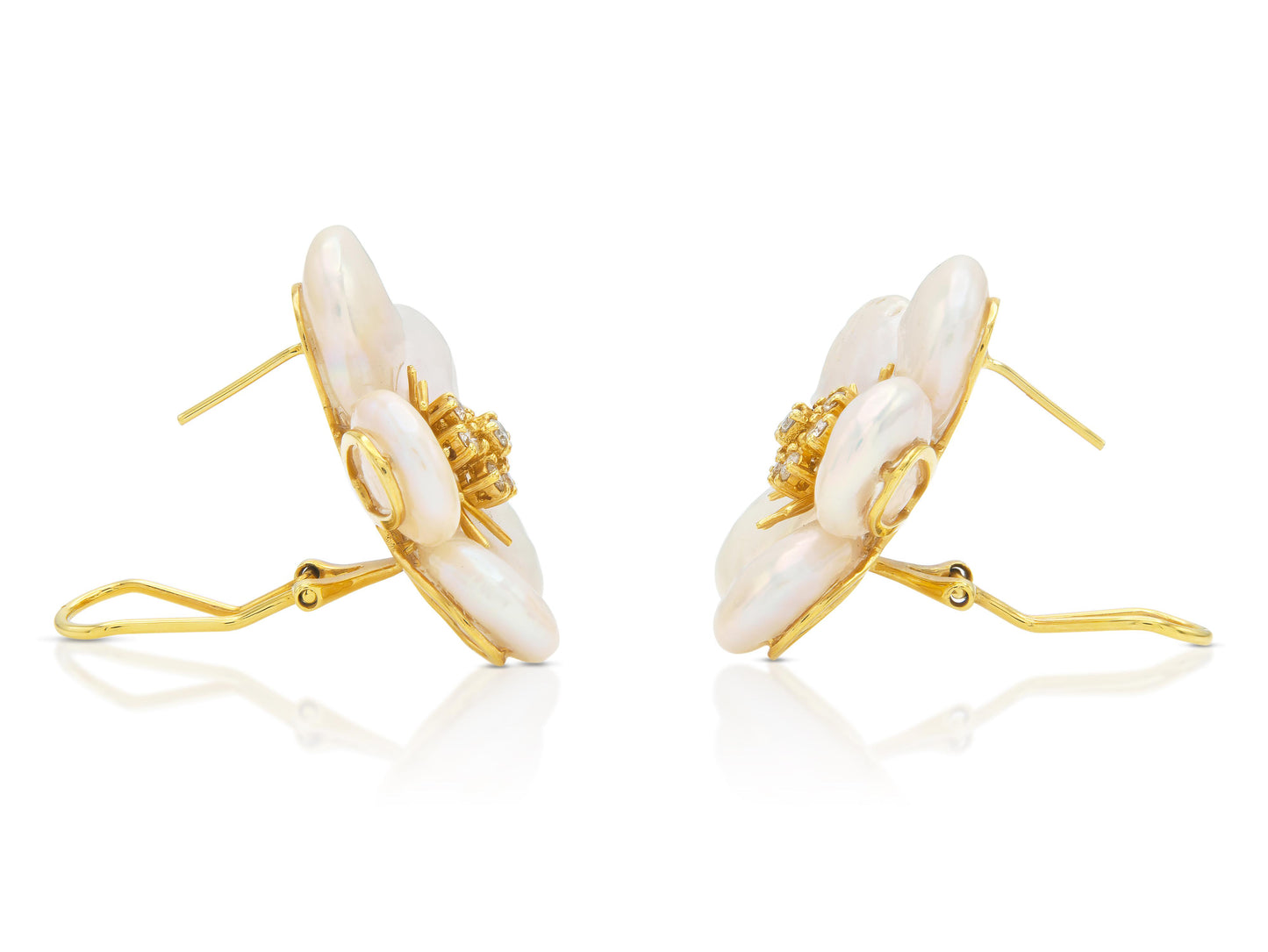 Mother of Pearl Flower Earrings with Diamonds