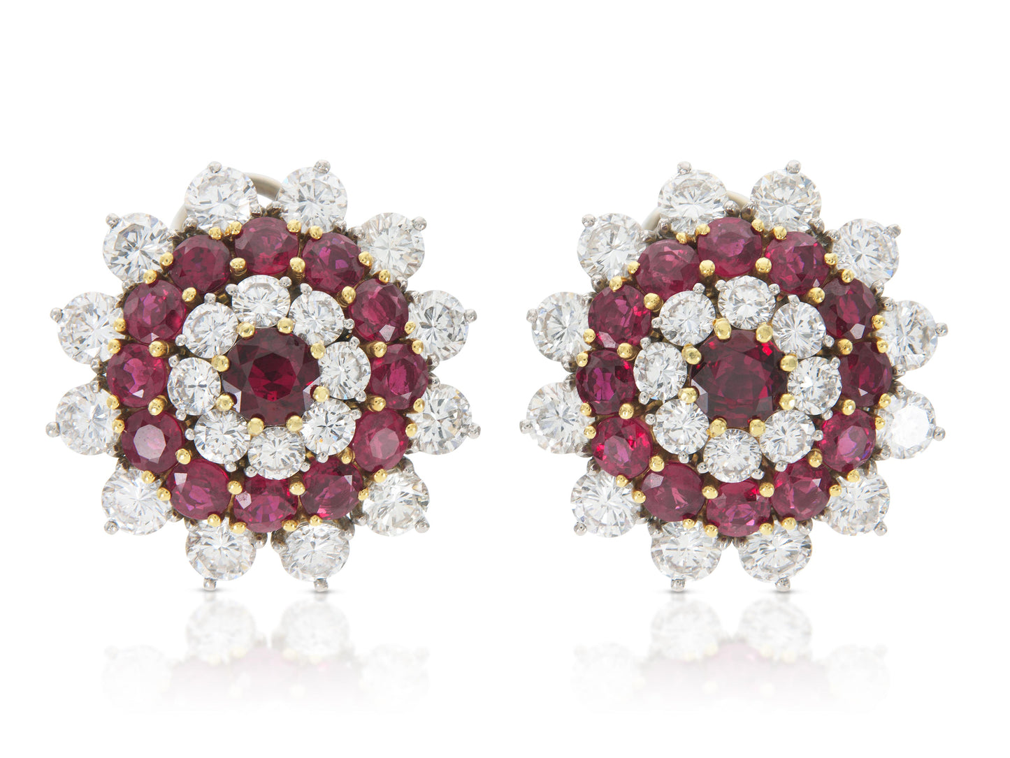 Vintage 1950s Ruby & Diamond Flower Earrings