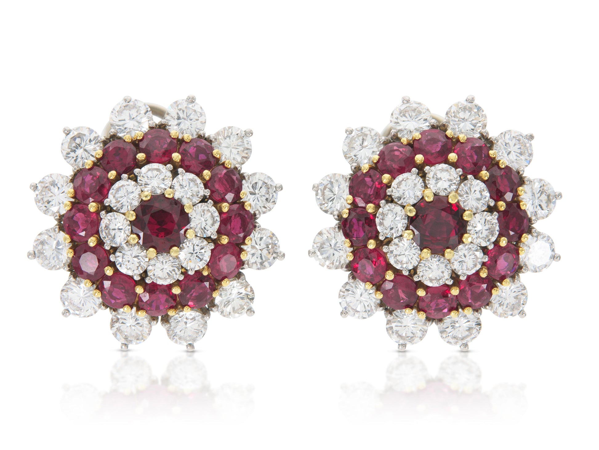 Vintage 1950s Ruby & Diamond Flower Earrings