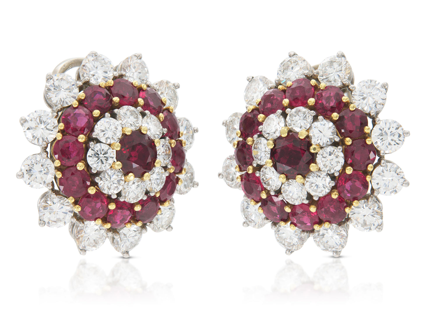 Vintage 1950s Ruby & Diamond Flower Earrings