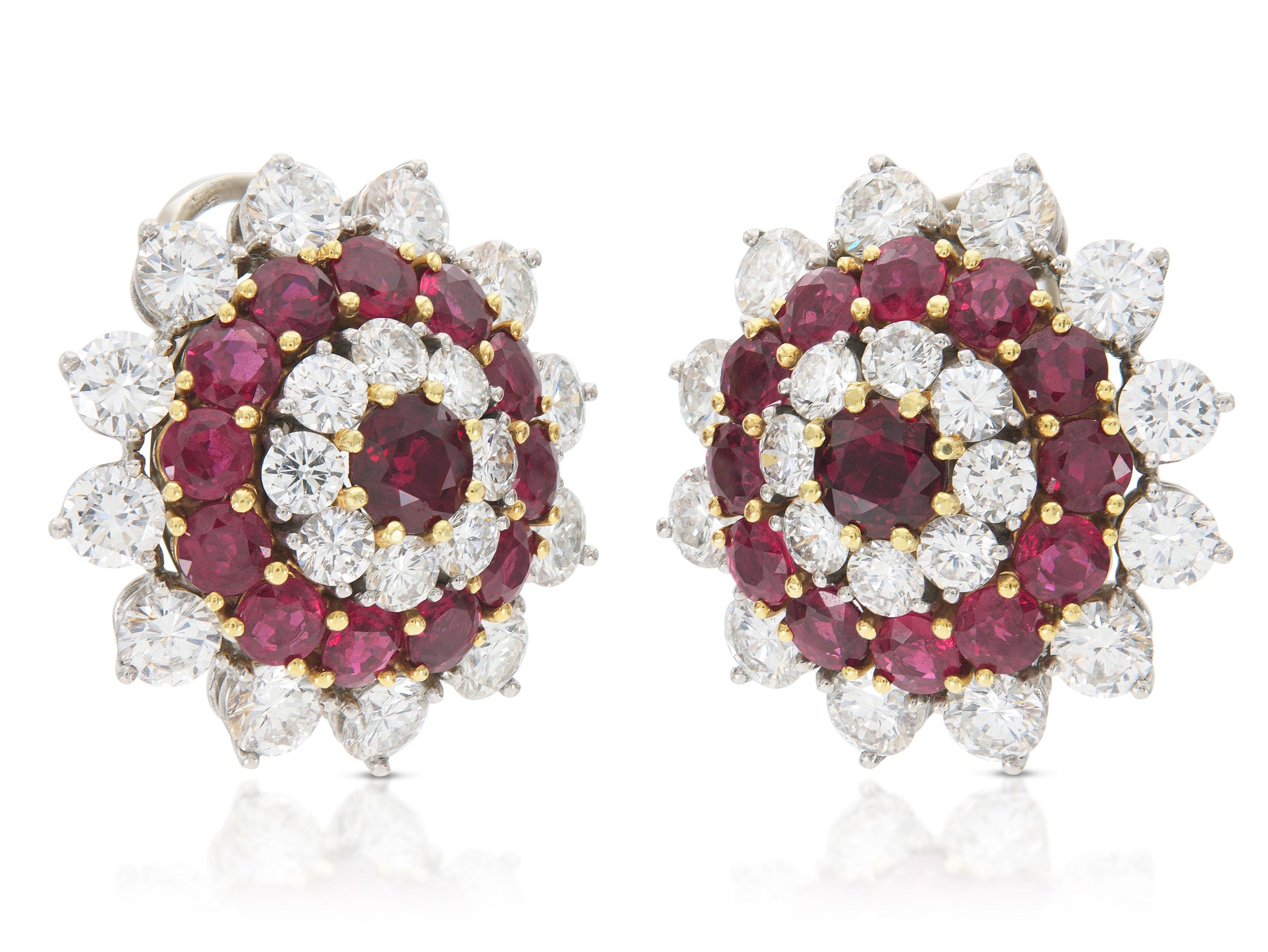 Vintage 1950s Ruby & Diamond Flower Earrings