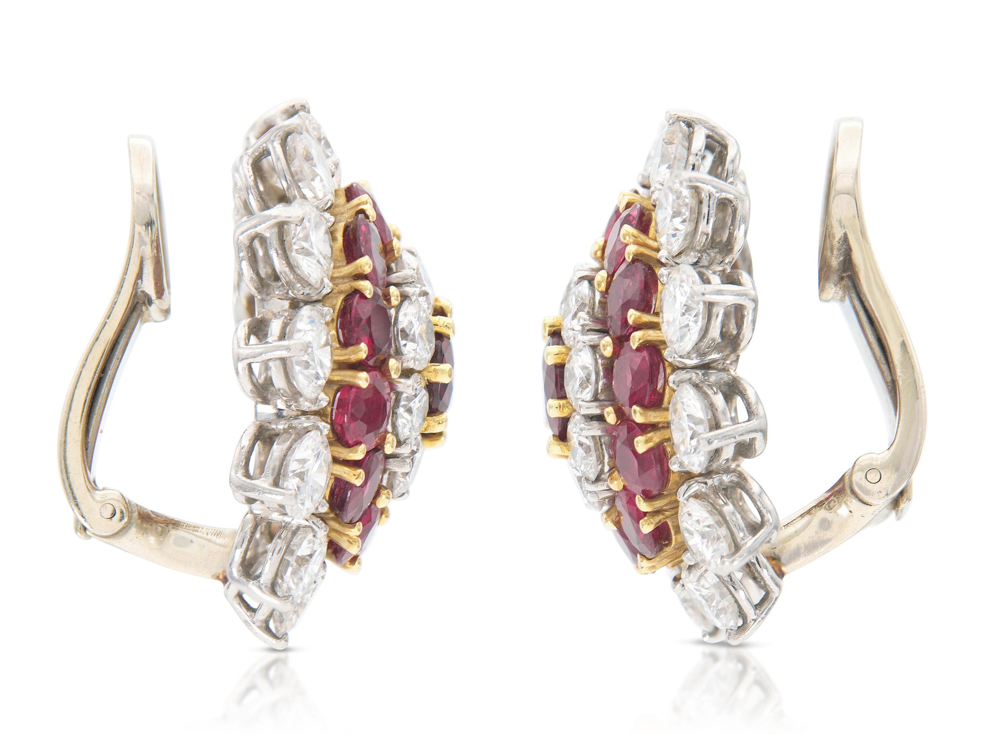 Vintage 1950s Ruby & Diamond Flower Earrings