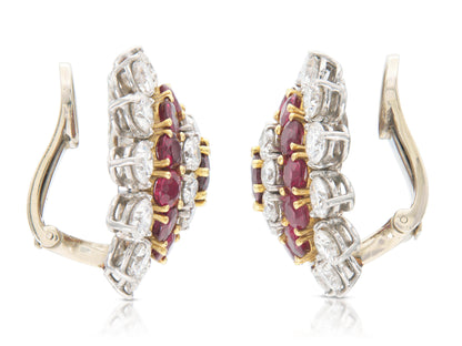 Vintage 1950s Ruby & Diamond Flower Earrings