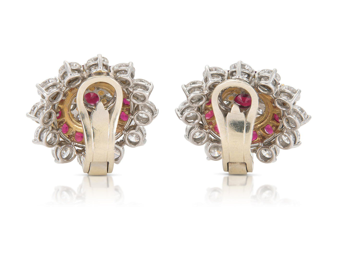 Vintage 1950s Ruby & Diamond Flower Earrings