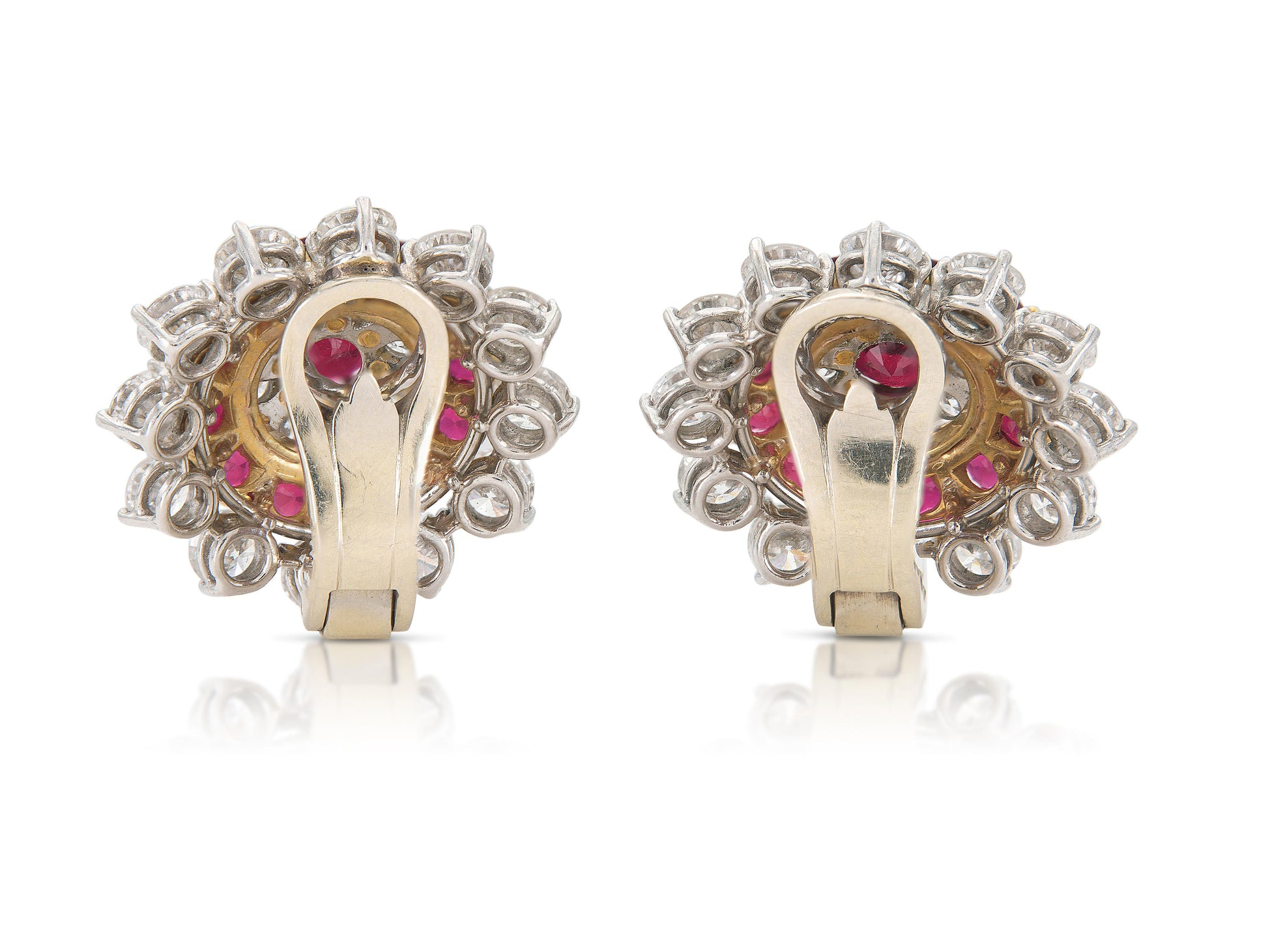 Vintage 1950s Ruby & Diamond Flower Earrings