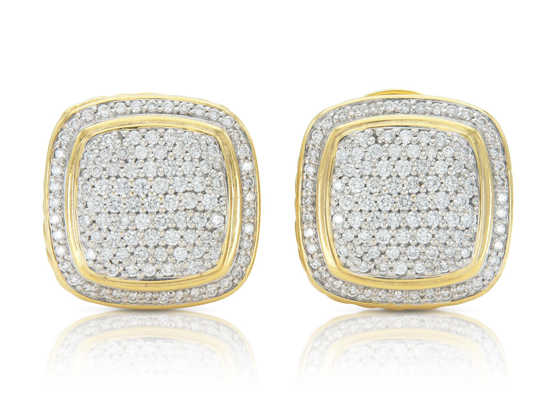 Vintage 1990s David Yurman Gold and Diamond Square Earrings
