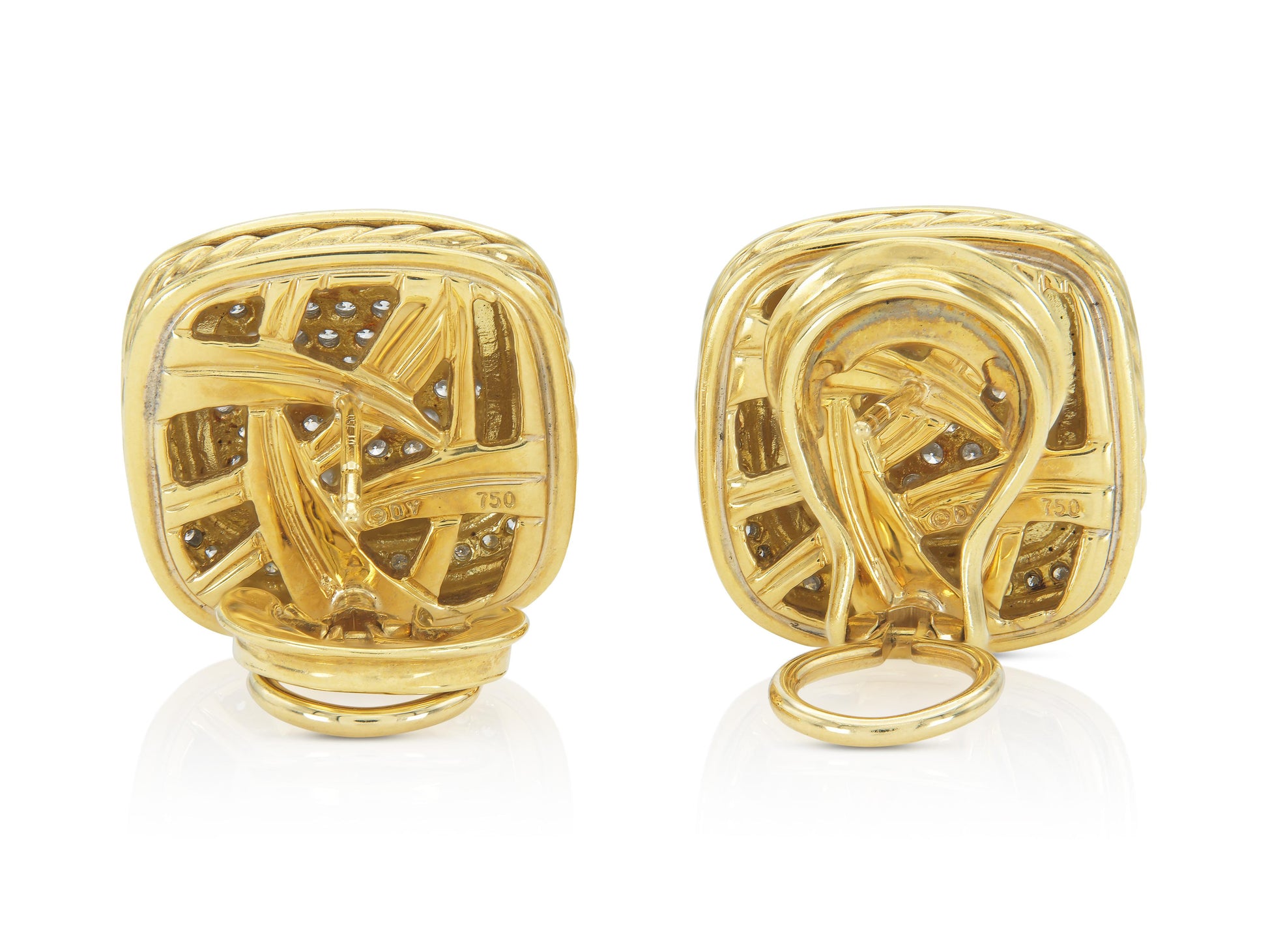 Vintage 1990s David Yurman Gold and Diamond Square Earrings
