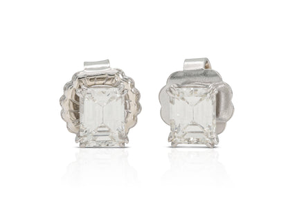 2.06 Carat Emerald Cut Diamond Stud Earrings