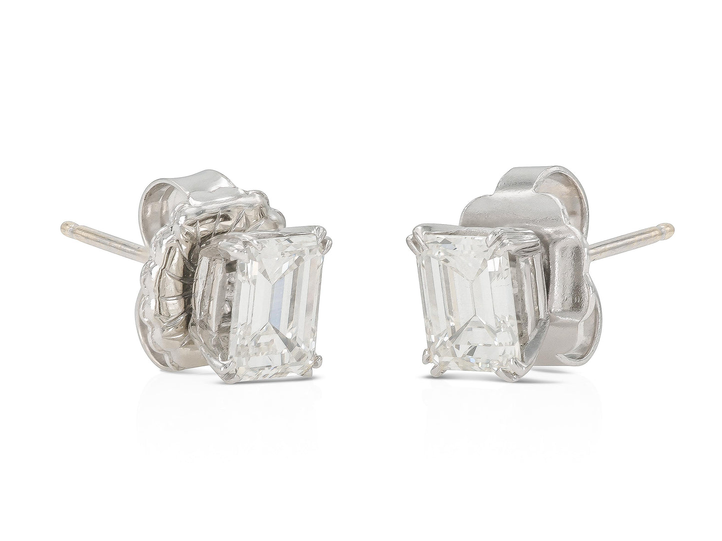 2.06 Carat Emerald Cut Diamond Stud Earrings