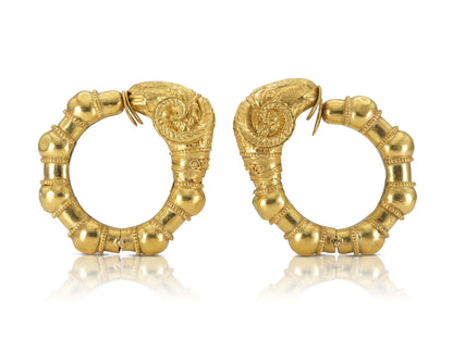 Vintage 1970s Gold Ram Hoop Earrings