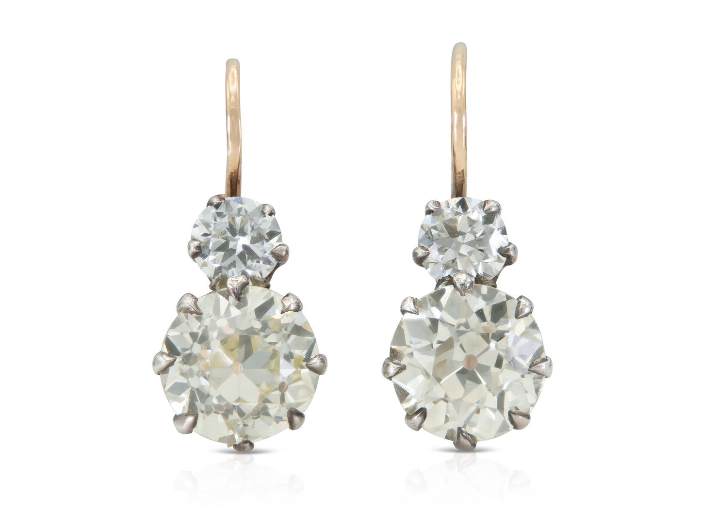 6.30 Carat Old European Cut Diamond Drop Earrings