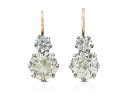 6.30 Carat Old European Cut Diamond Drop Earrings