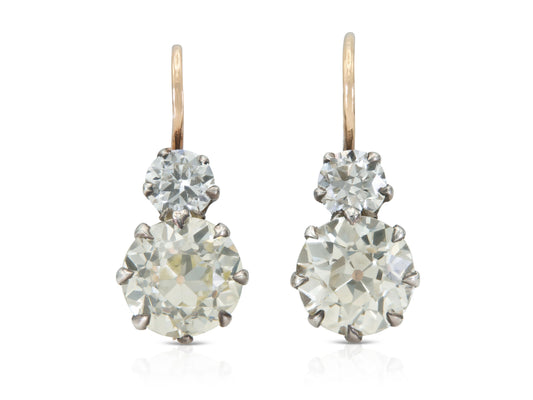 6.30 Carat Old European Cut Diamond Drop Earrings