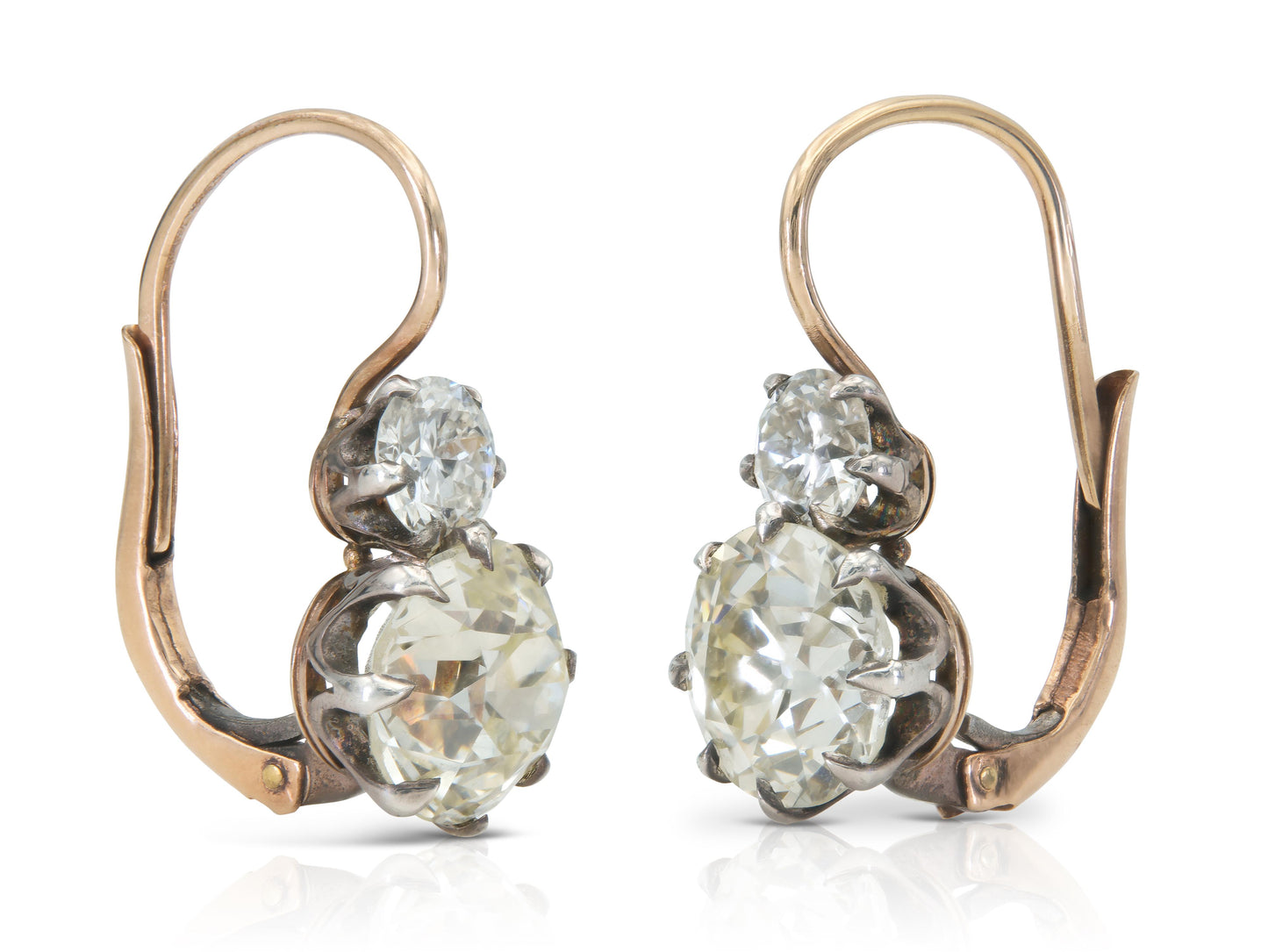 6.30 Carat Old European Cut Diamond Drop Earrings