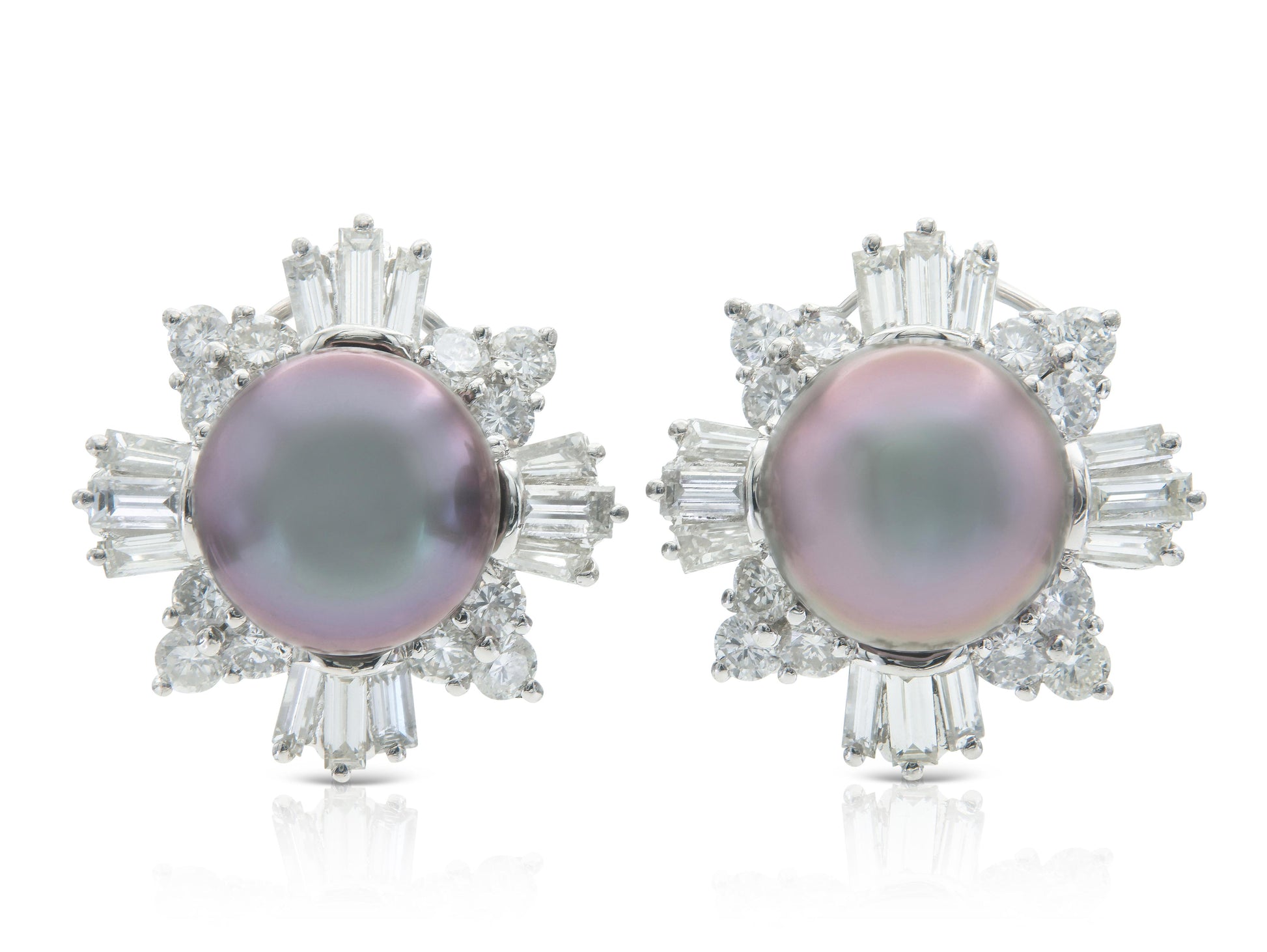 Vintage 1950s Tahitian Pearl and 3.80 Carat Diamond Earrings