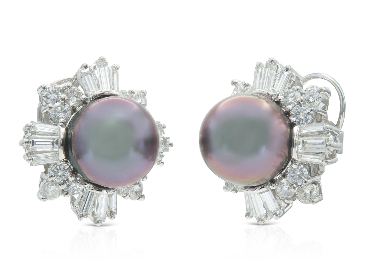 Vintage 1950s Tahitian Pearl and 3.80 Carat Diamond Earrings
