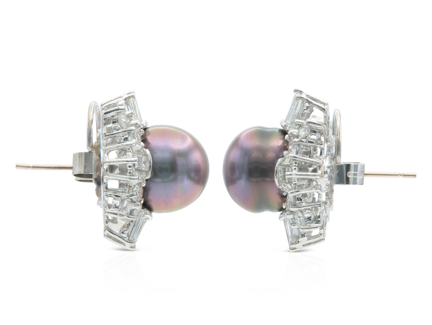 Vintage 1950s Tahitian Pearl and 3.80 Carat Diamond Earrings