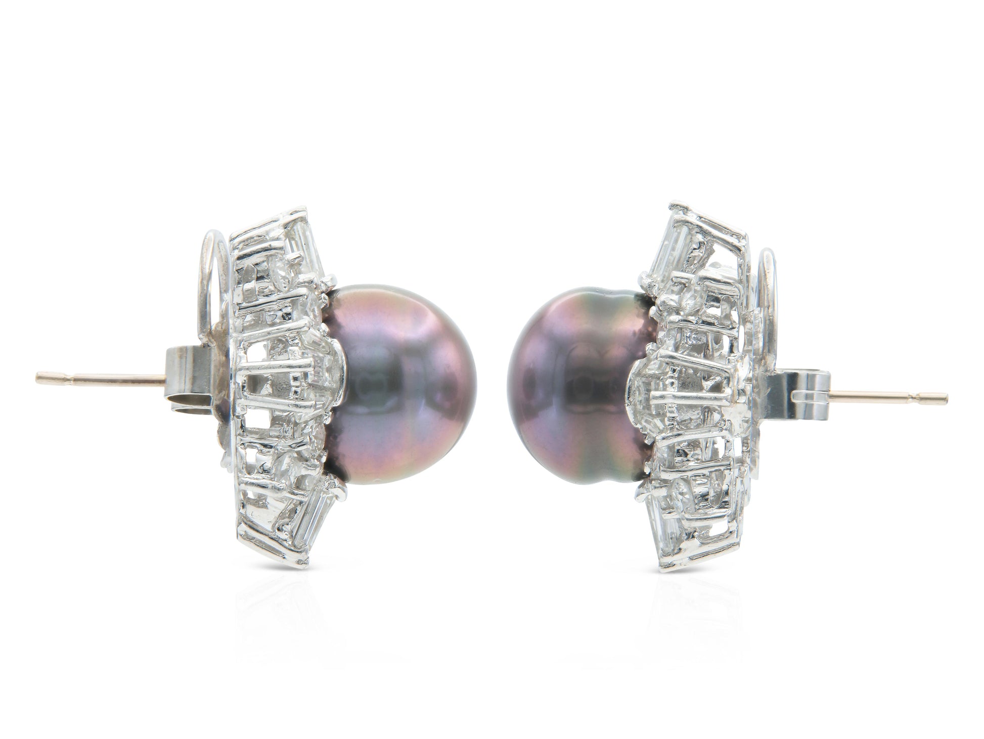 Vintage 1950s Tahitian Pearl and 3.80 Carat Diamond Earrings