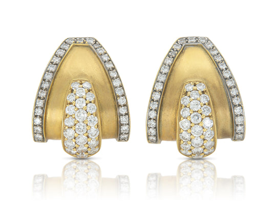 Vintage 1980s Chunky Gold Earrings with Diamonds