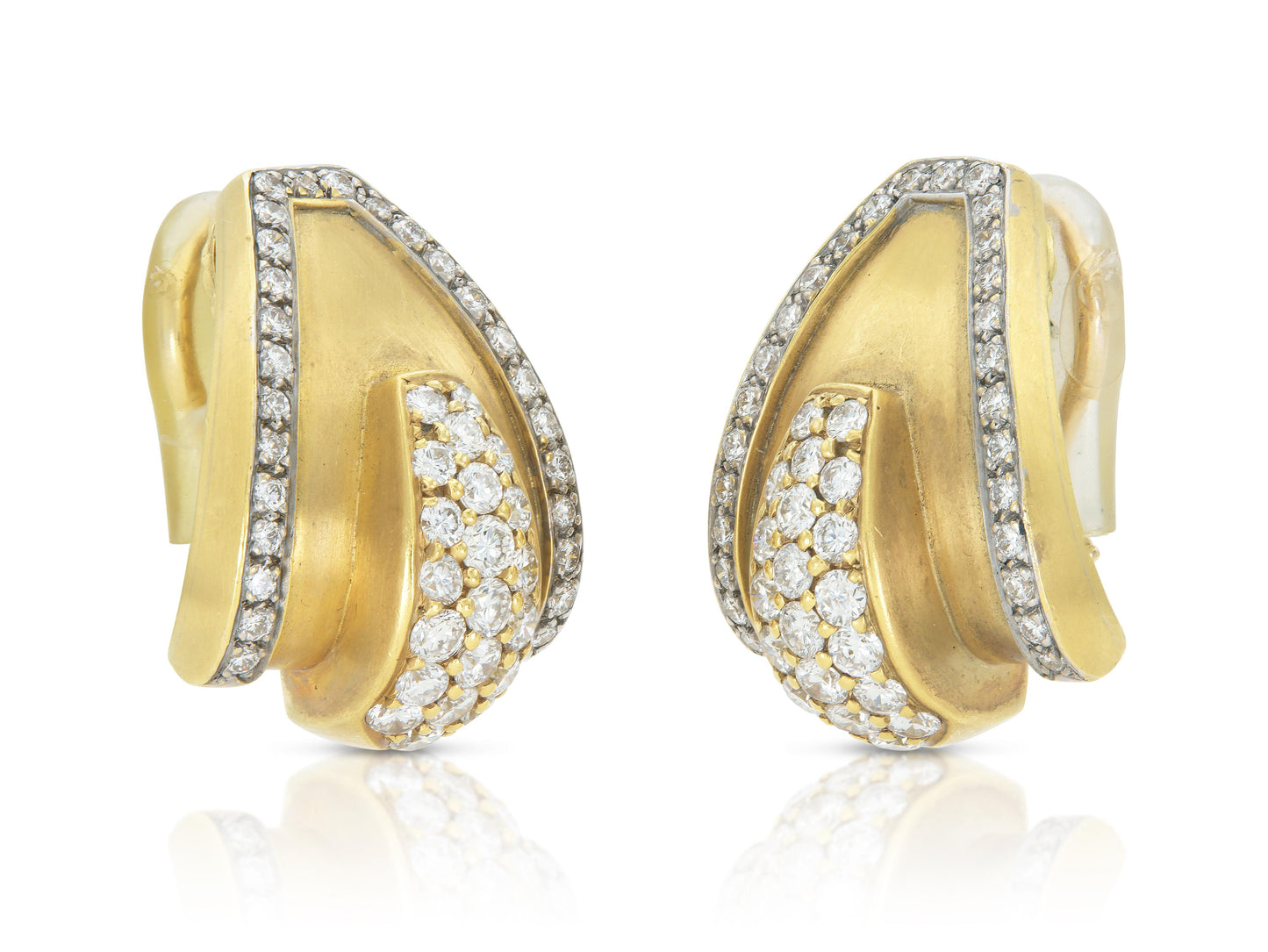 Vintage 1980s Chunky Gold Earrings with Diamonds