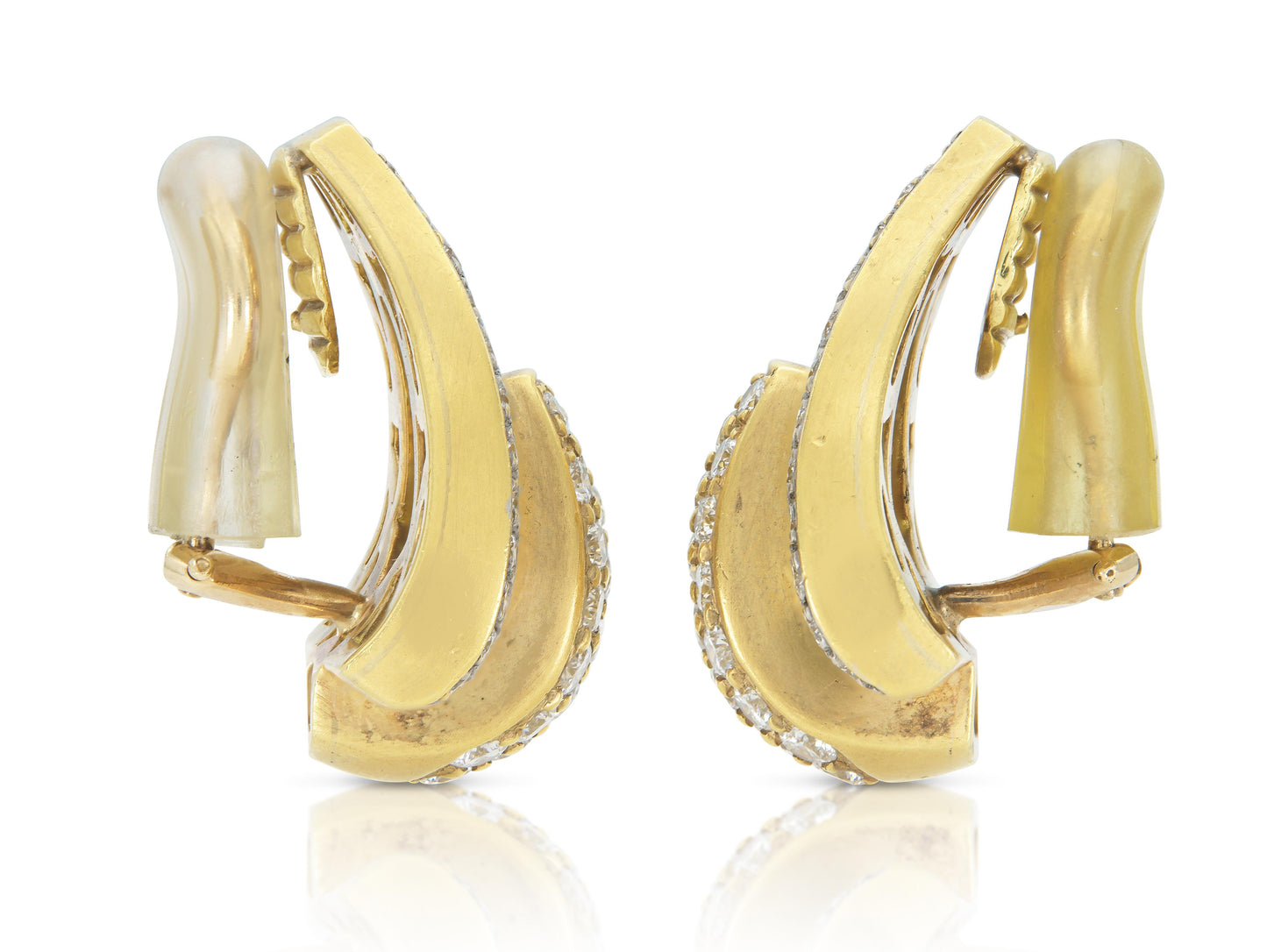 Vintage 1980s Chunky Gold Earrings with Diamonds