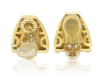 Vintage 1980s Chunky Gold Earrings with Diamonds