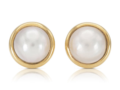 Vintage Mabe Pearl Earrings in 14k Yellow Gold