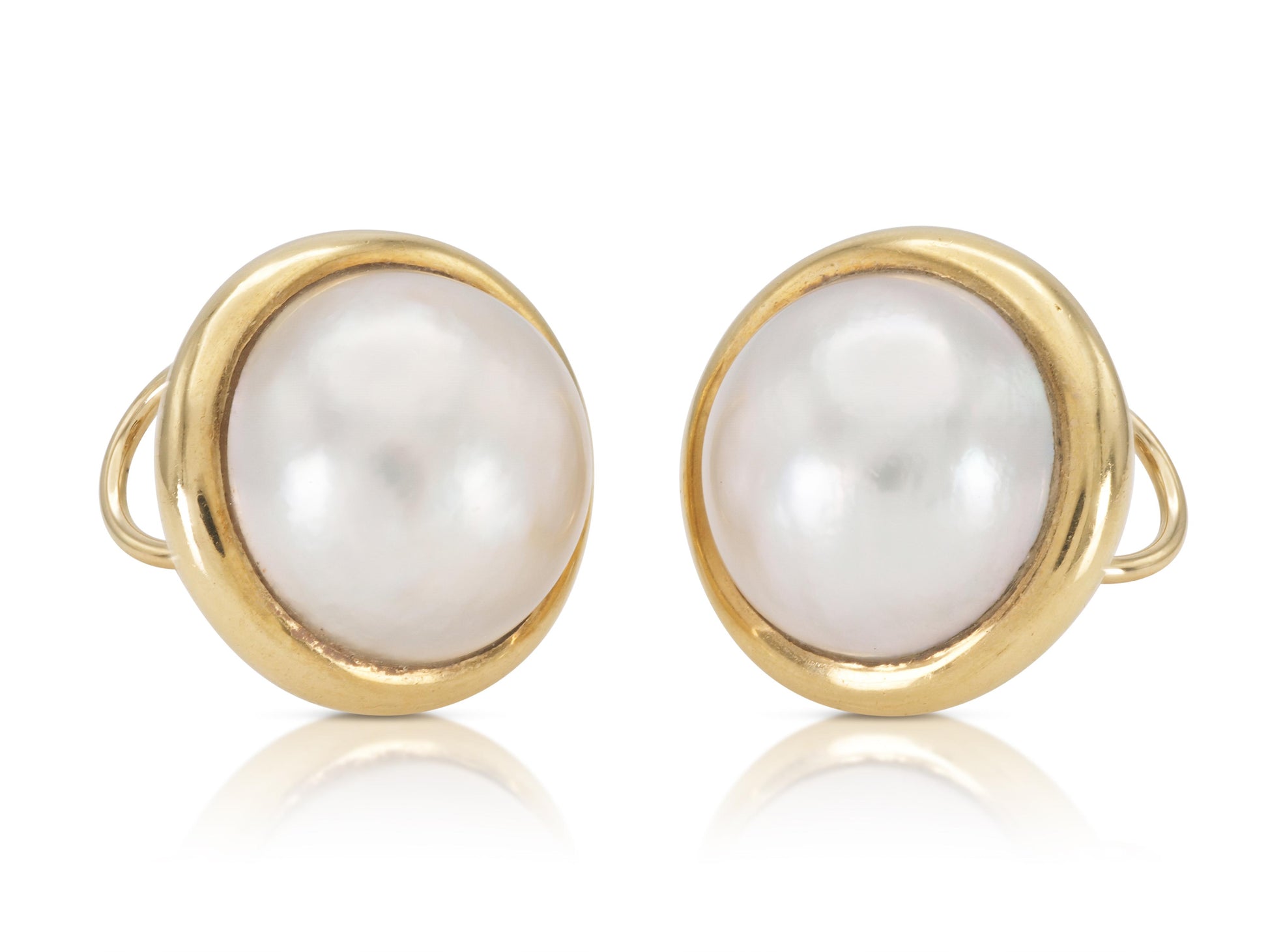 Vintage Mabe Pearl Earrings in 14k Yellow Gold