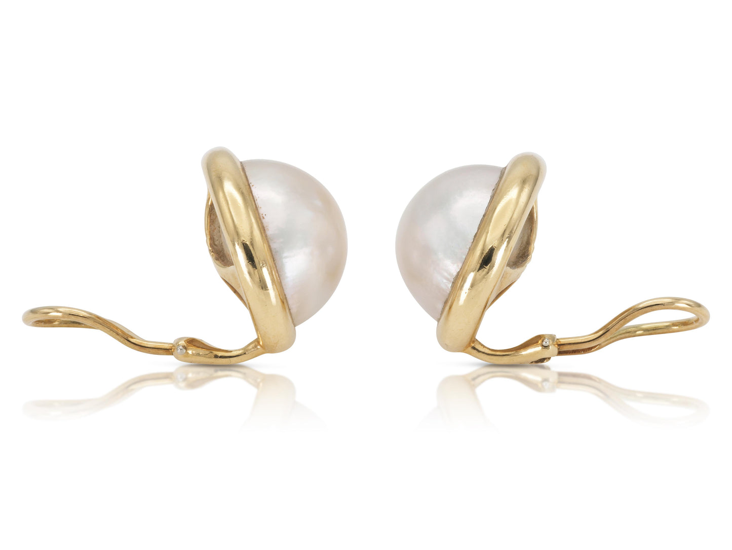 Vintage Mabe Pearl Earrings in 14k Yellow Gold