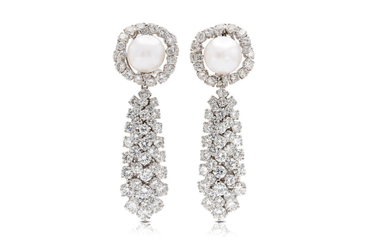 Vintage 1960s David Webb Pearl and Detachable Bombe Diamonds Dangle Earrings