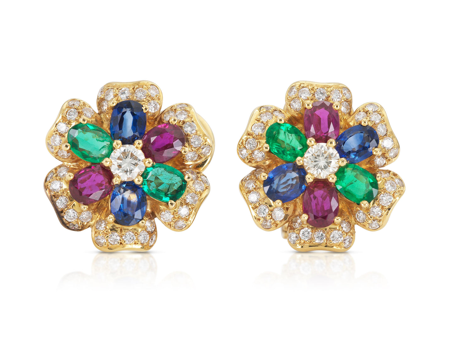 Vintage 1970s Multi-Gem Flower Earrings