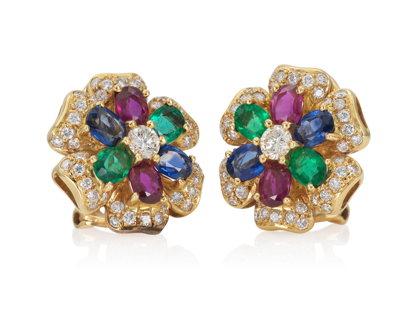 Vintage 1970s Multi-Gem Flower Earrings