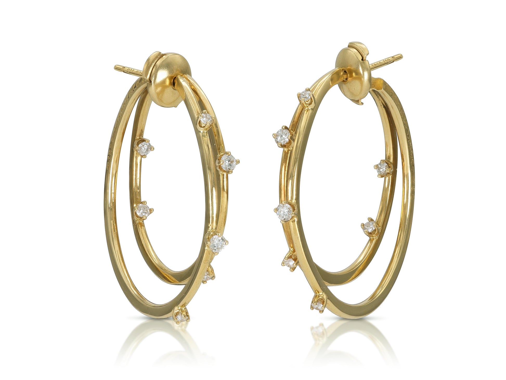 Vintage 1990s Tiffany & Co. Gold Double Hoop Earrings with Diamonds