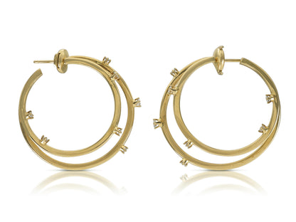 Vintage 1990s Tiffany & Co. Gold Double Hoop Earrings with Diamonds