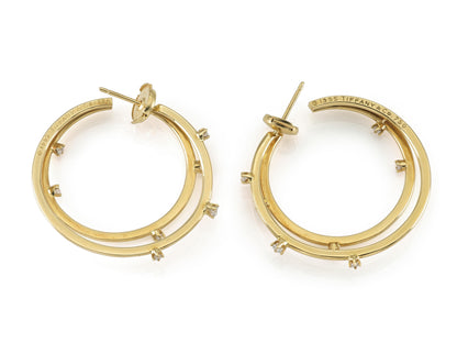 Vintage 1990s Tiffany & Co. Gold Double Hoop Earrings with Diamonds