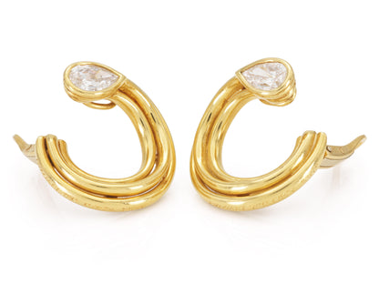 Vintage 1970s Bvlgari Gold and 1.50 Carat Pear-Shaped Diamonds Hoop Earrings