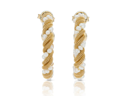Pearl & Gold Twist Hoop Earrings
