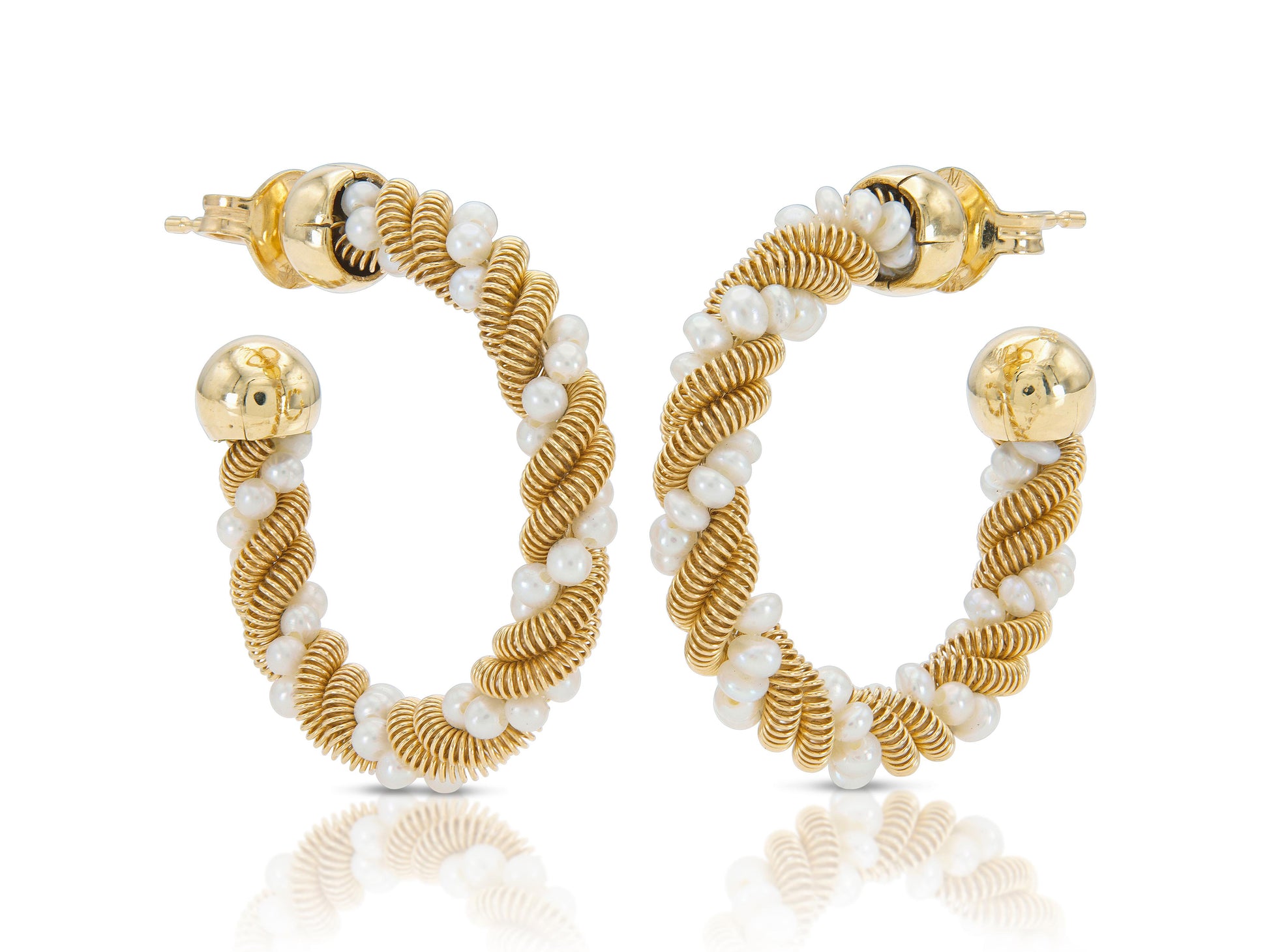 Pearl & Gold Twist Hoop Earrings