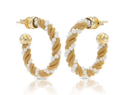Pearl & Gold Twist Hoop Earrings