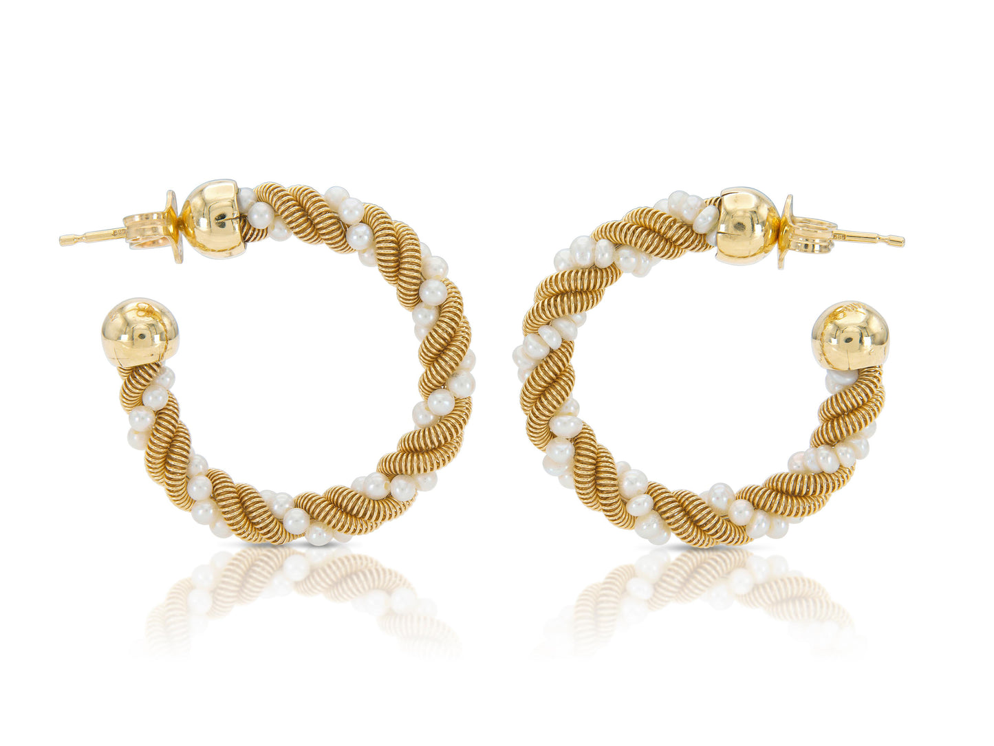 Pearl & Gold Twist Hoop Earrings