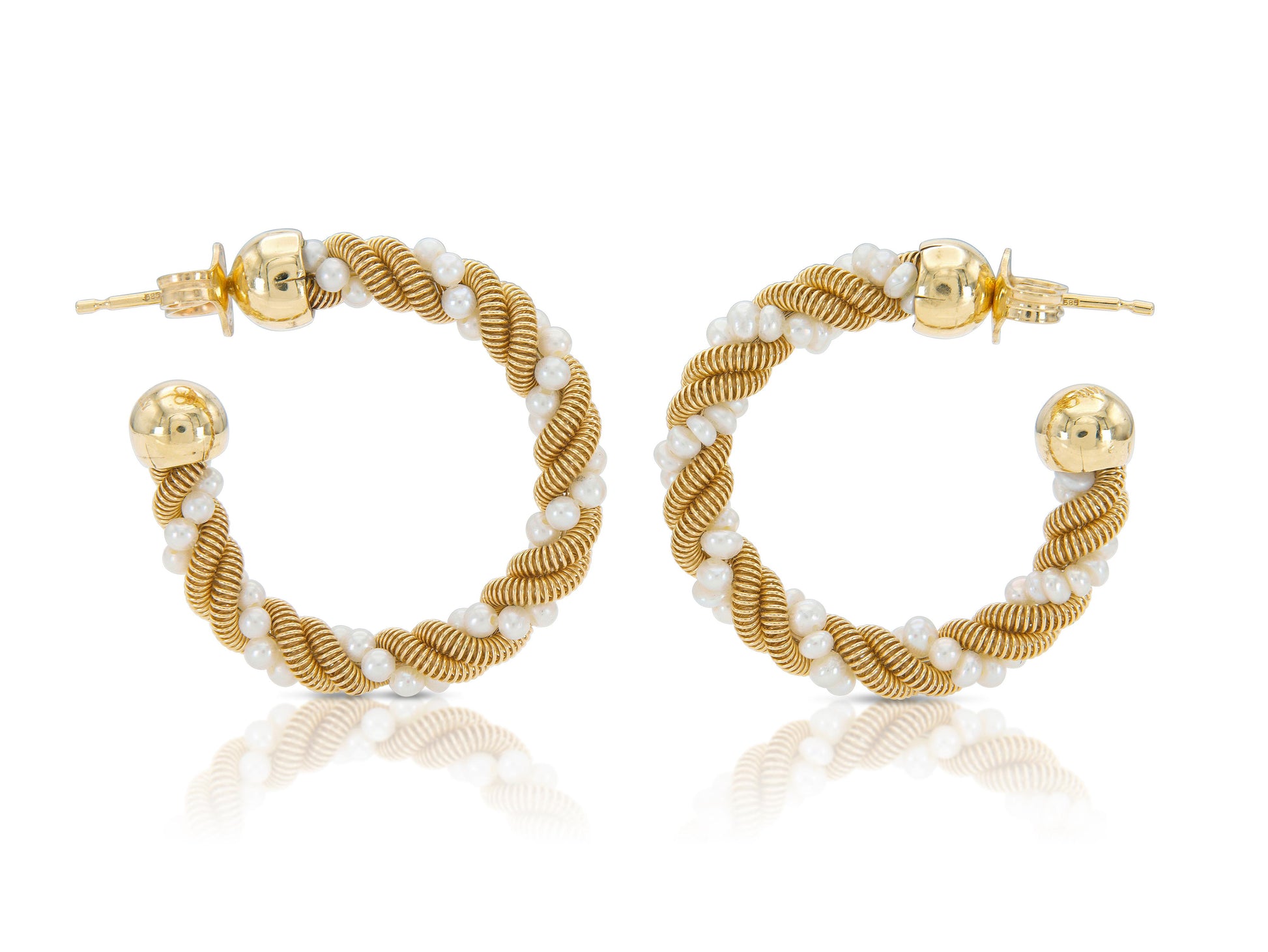 Pearl & Gold Twist Hoop Earrings