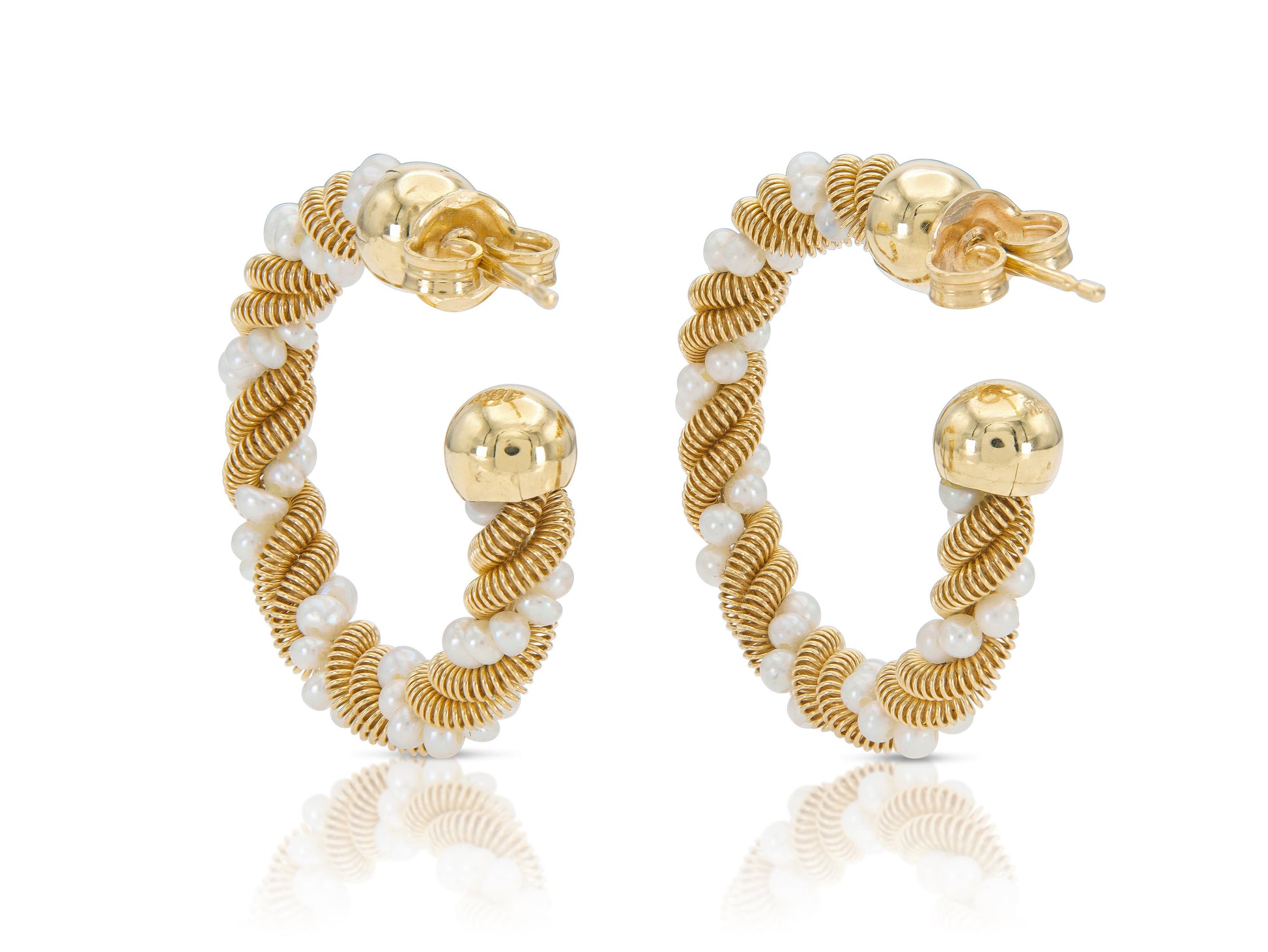 Pearl & Gold Twist Hoop Earrings